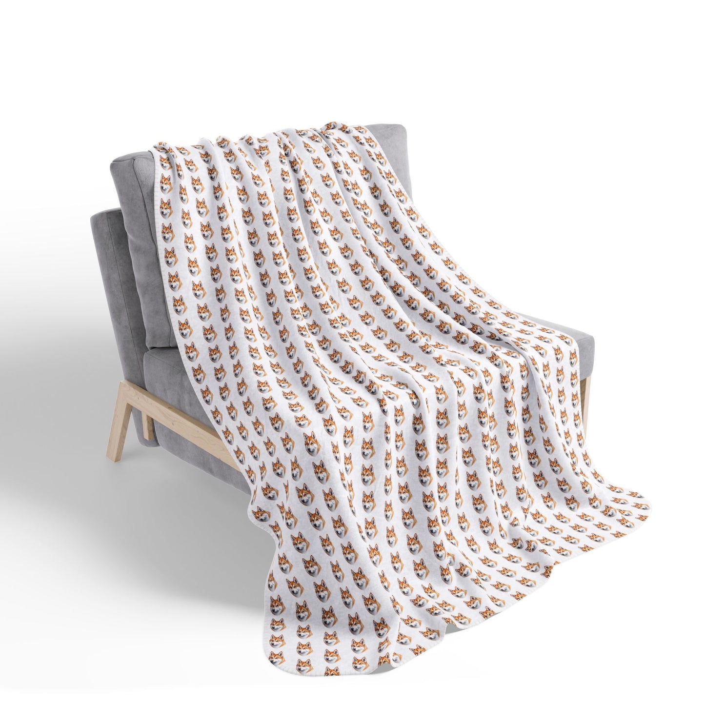 Red Husky Face Pattern Sherpa Blanket